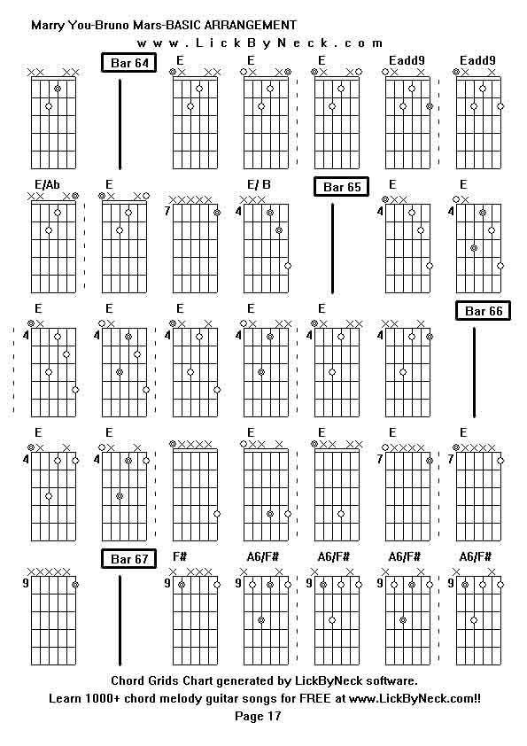 Chord Grids Chart of chord melody fingerstyle guitar song-Marry You-Bruno Mars-BASIC ARRANGEMENT,generated by LickByNeck software.